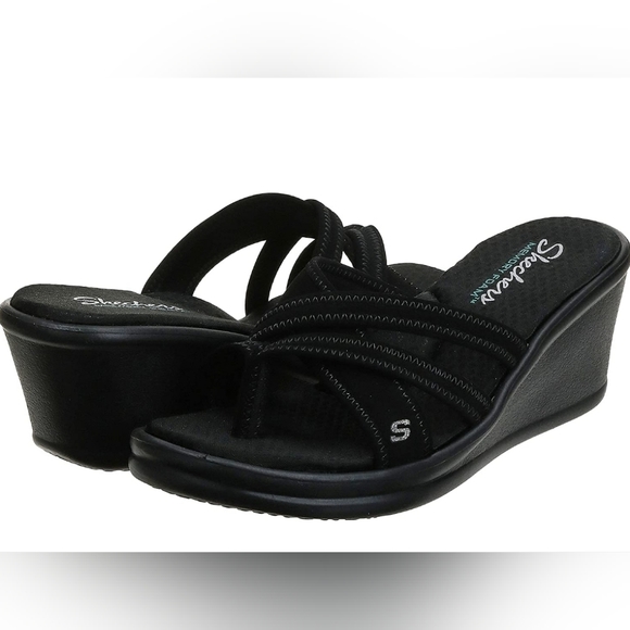 NEW Skechers Womens Rumblers Young At Heart Wedge Sandal Sz 10 Black - Picture 6 of 7